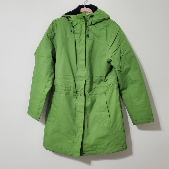 L.L. Bean Lined Parka Coat Hood Green Women Small - Picture 1 of 7